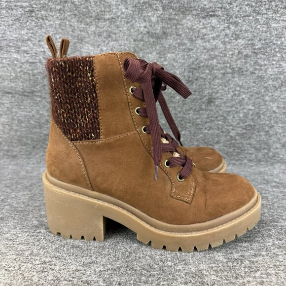 ✅Pop Collateral Boots Womens 6M Brown Faux Leather Block Heel Side Zip Shoes - Picture 7 of 10